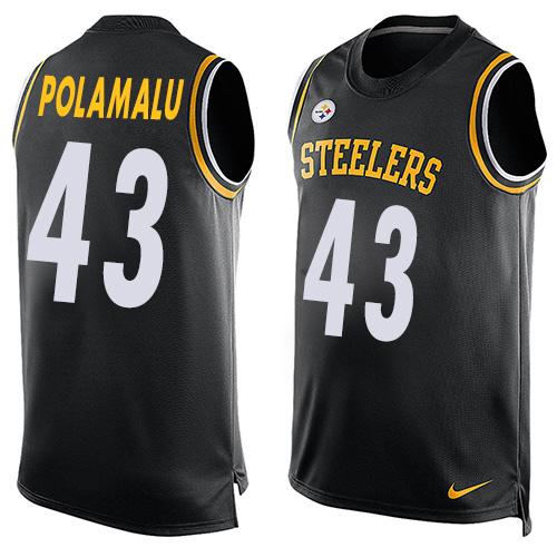  Steelers #43 Troy Polamalu Black Team Color Men's Stitched NFL Limited Tank Top Jersey